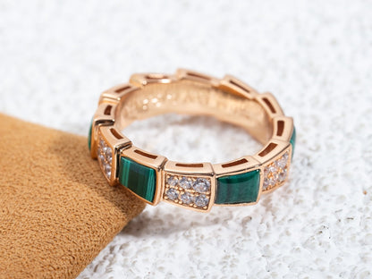 [Agudo  Jewelry]SERPENTI RING PINK GOLD MALACHITE DIAMOND PAVED 4MM