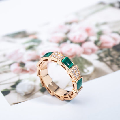 [Agudo  Jewelry]SERPENTI RING PINK GOLD MALACHITE DIAMOND PAVED 4MM