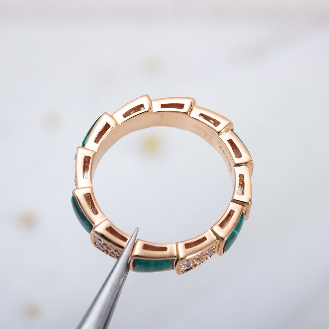 [Agudo  Jewelry]SERPENTI RING PINK GOLD MALACHITE DIAMOND PAVED 4MM