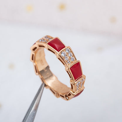 [Agudo Jewelry]SERPENTI RING PINK GOLD CARNELIAN DIAMOND PAVED 4MM