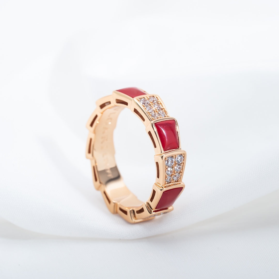 [Agudo Jewelry]SERPENTI RING PINK GOLD CARNELIAN DIAMOND PAVED 4MM