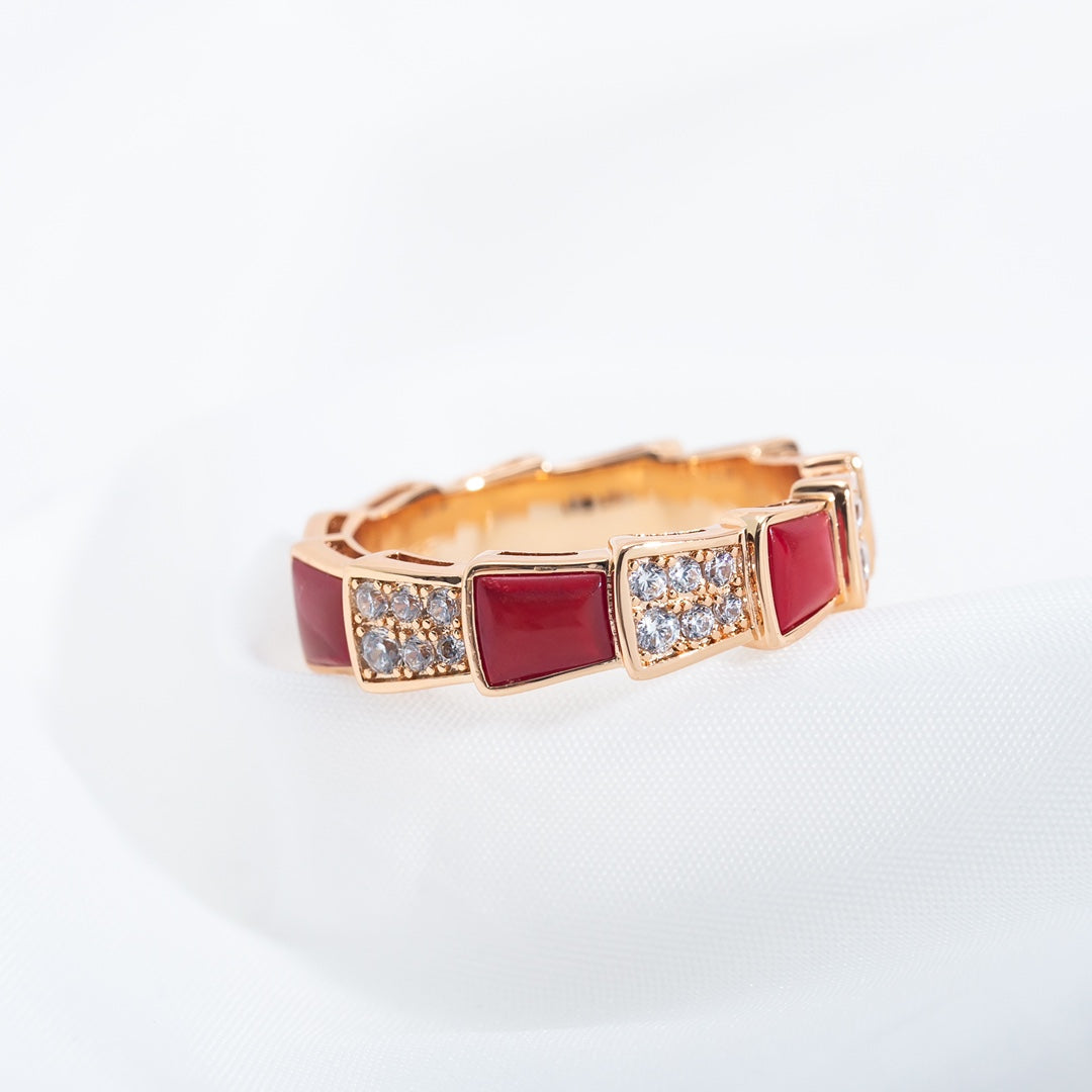 [Agudo Jewelry]SERPENTI RING PINK GOLD CARNELIAN DIAMOND PAVED 4MM