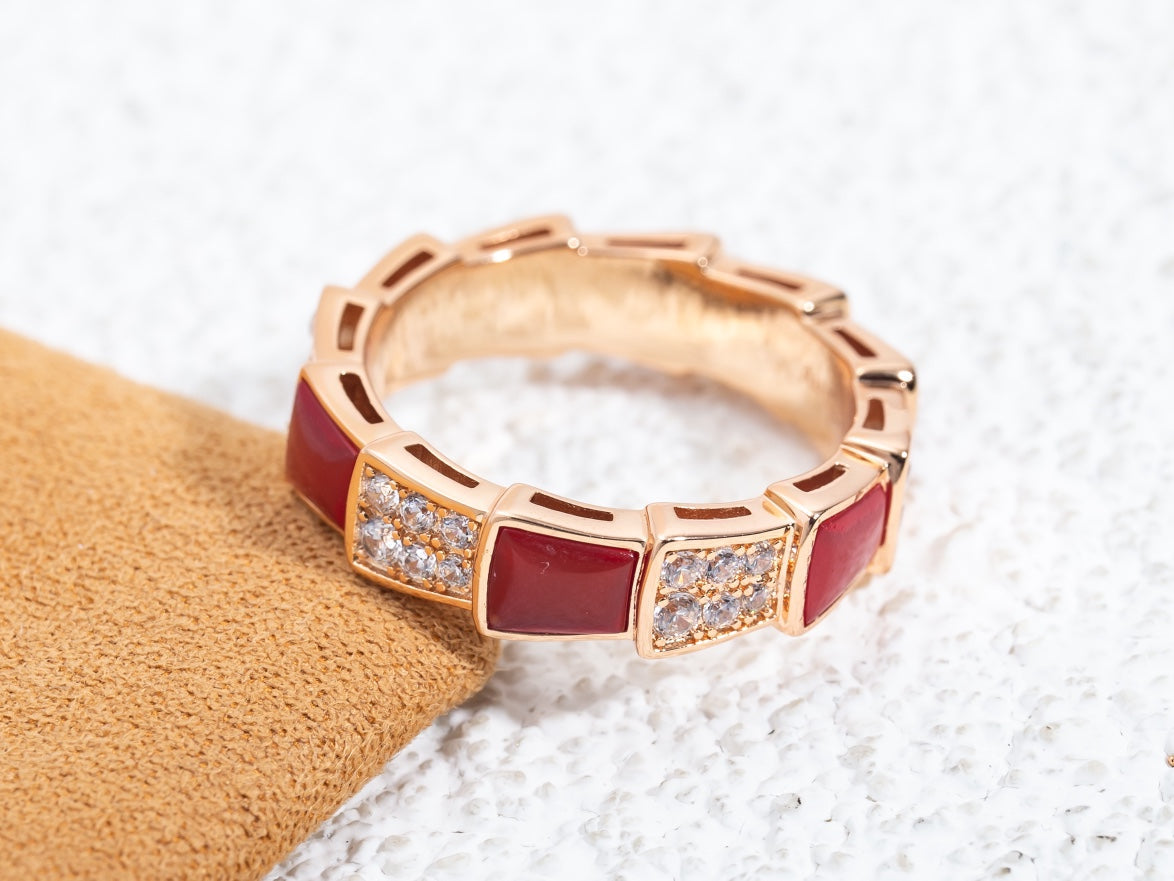 [Agudo Jewelry]SERPENTI RING PINK GOLD CARNELIAN DIAMOND PAVED 4MM