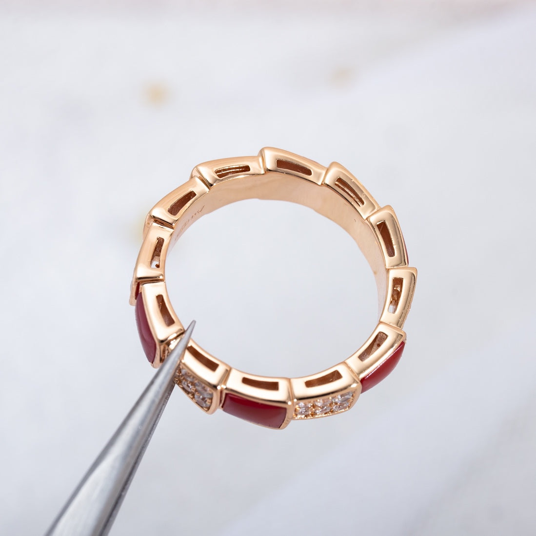 [Agudo Jewelry]SERPENTI RING PINK GOLD CARNELIAN DIAMOND PAVED 4MM