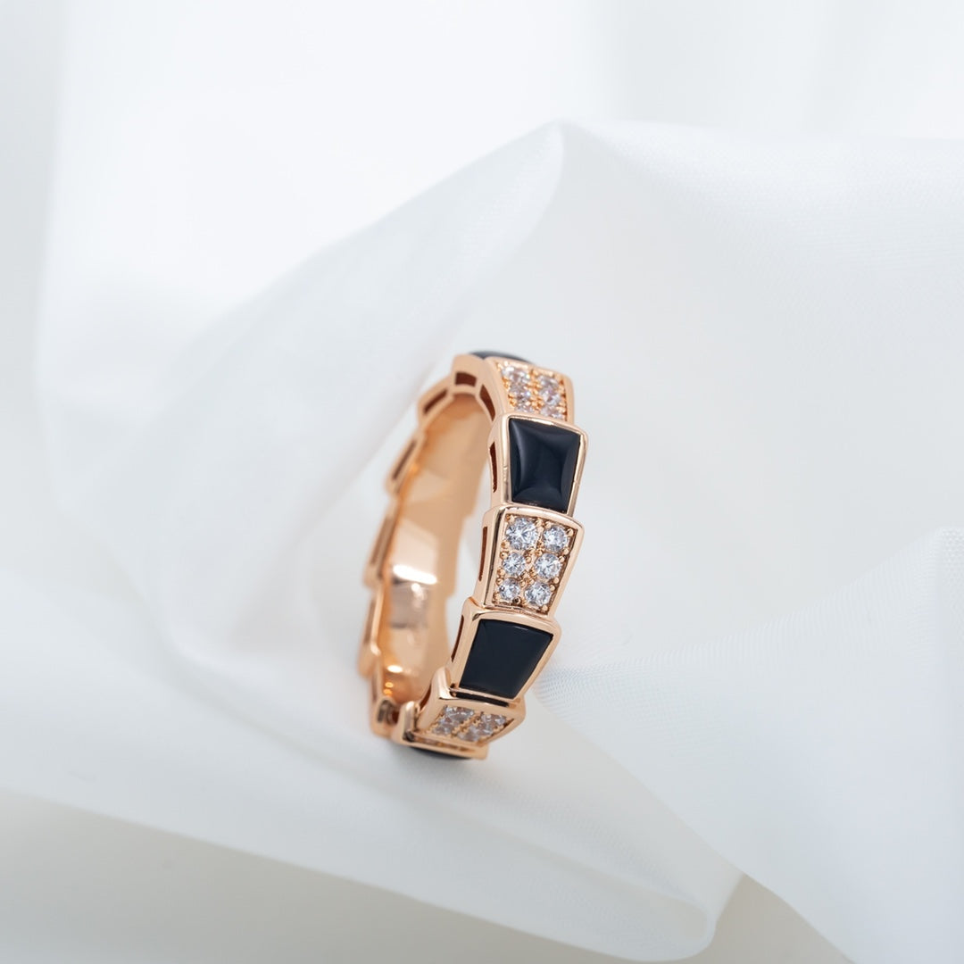 [Agudo  Jewelry]SERPENTI RING PINK GOLD BLACK MOP DIAMOND PAVED 4MM