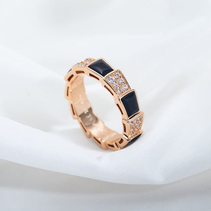 [Agudo  Jewelry]SERPENTI RING PINK GOLD BLACK MOP DIAMOND PAVED 4MM