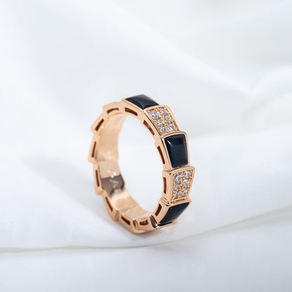 [Agudo  Jewelry]SERPENTI RING PINK GOLD BLACK MOP DIAMOND PAVED 4MM