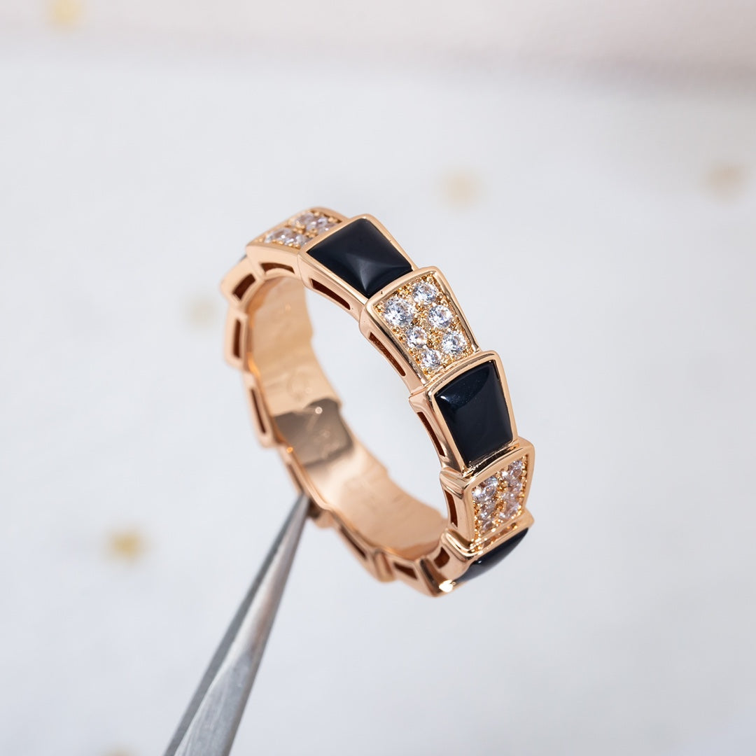 [Agudo  Jewelry]SERPENTI RING PINK GOLD BLACK MOP DIAMOND PAVED 4MM