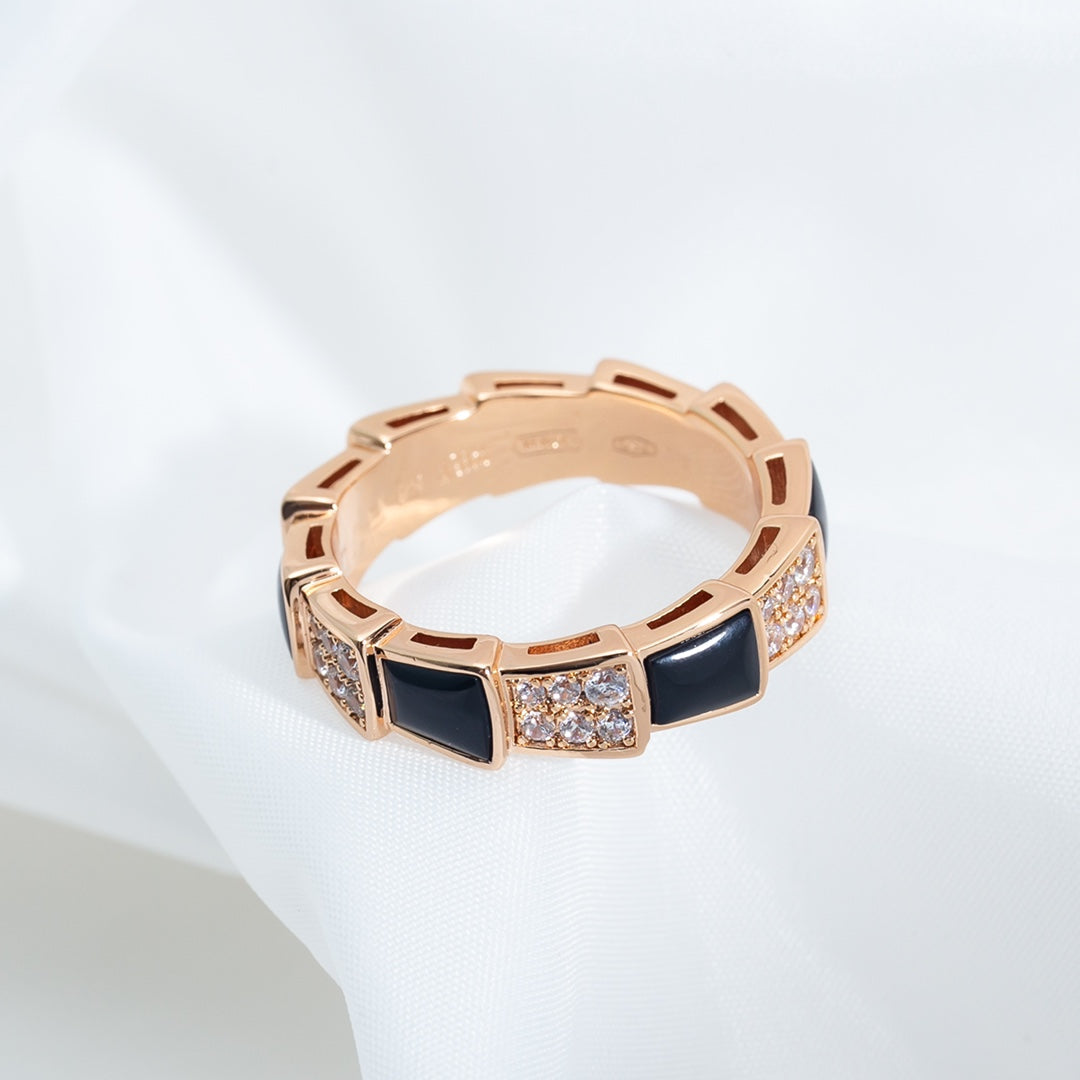 [Agudo  Jewelry]SERPENTI RING PINK GOLD BLACK MOP DIAMOND PAVED 4MM