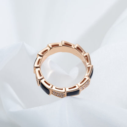 [Agudo  Jewelry]SERPENTI RING PINK GOLD BLACK MOP DIAMOND PAVED 4MM