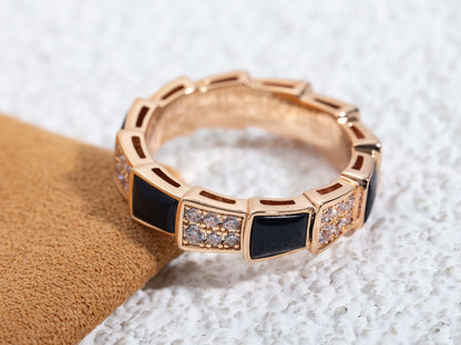 [Agudo  Jewelry]SERPENTI RING PINK GOLD BLACK MOP DIAMOND PAVED 4MM