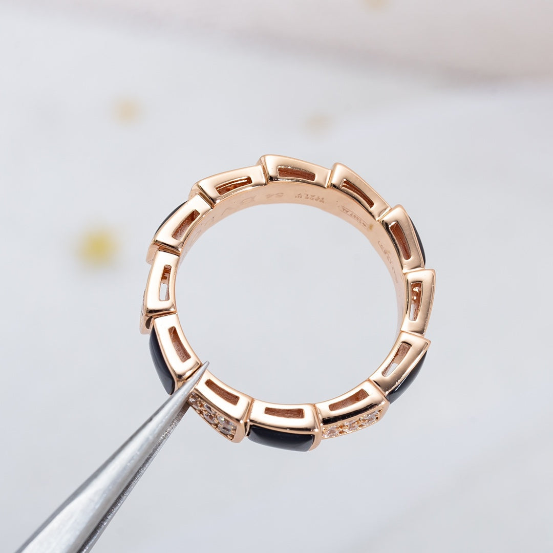 [Agudo  Jewelry]SERPENTI RING PINK GOLD BLACK MOP DIAMOND PAVED 4MM