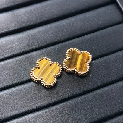 [Agudo Jewelry]CLOVER MEDIUM 1 MOTIFS TIGER EYE EARRINGS