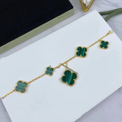 [Agudo Jewelry]MAGIC CLOVER MALACHITE GOLD BRACELET 5 MOTIFS