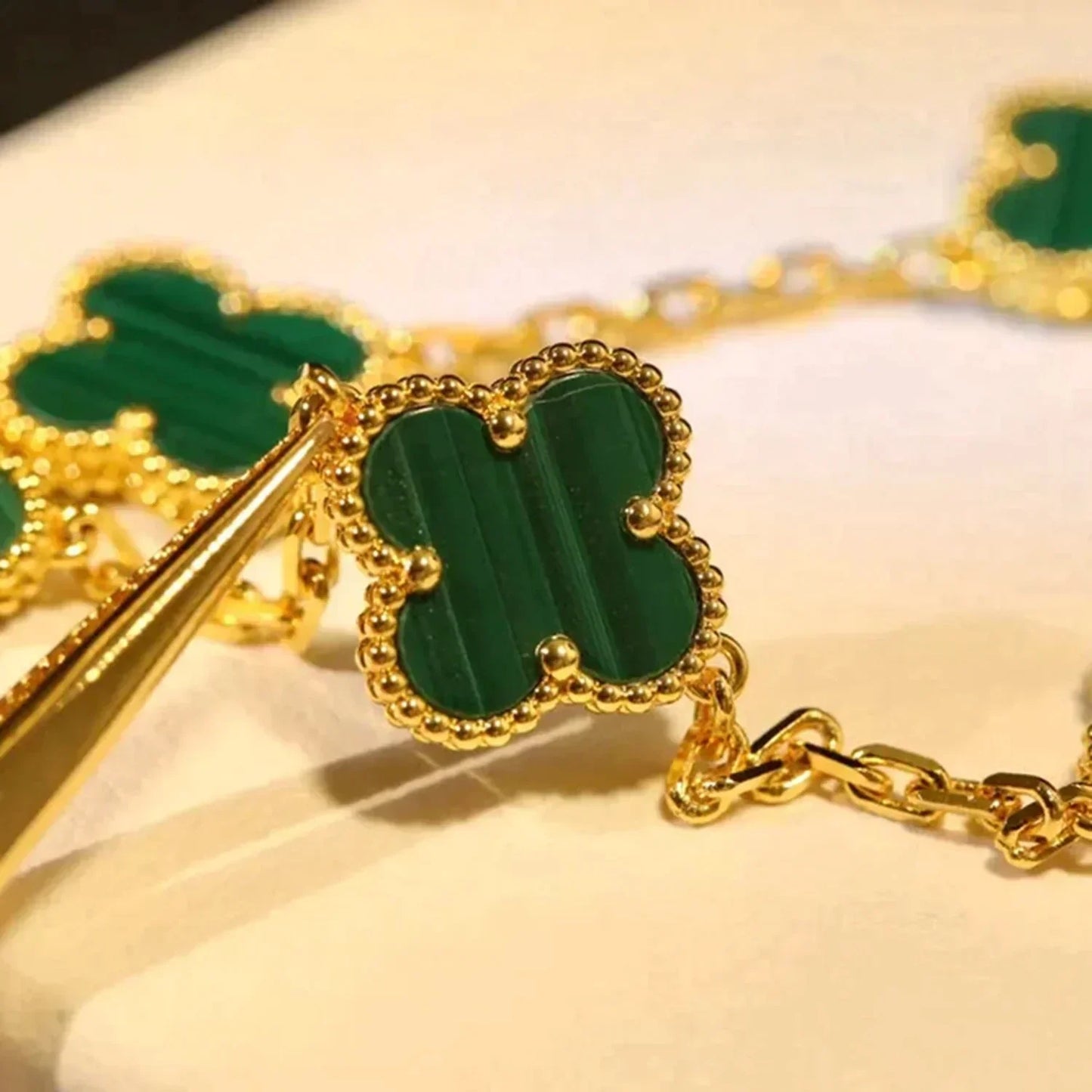 [Agudo Jewelry]CLOVER 5 MOTIFS MALACHITE BRACELET