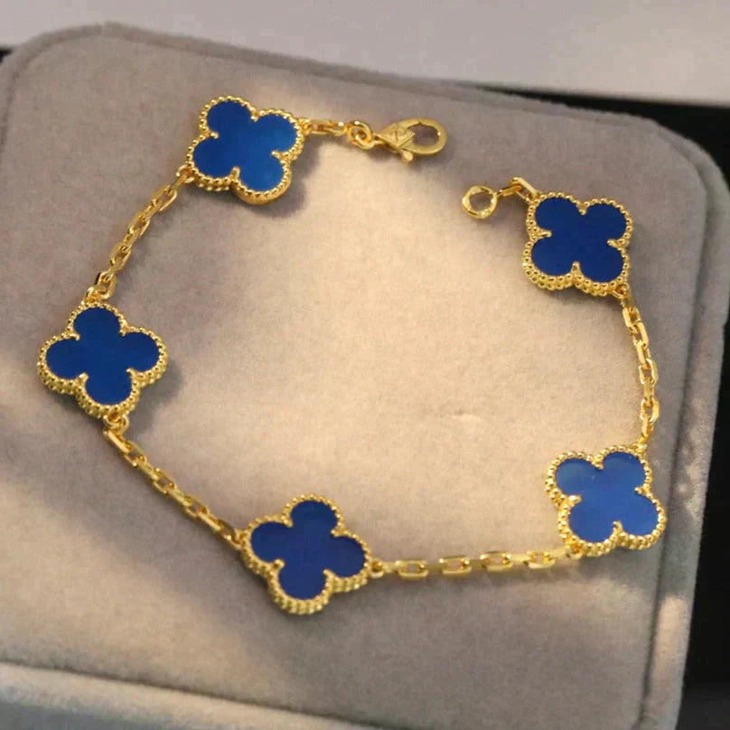 [Agudo Jewelry]CLOVER 5 MOTIFS BLUE AGATE BRACELET