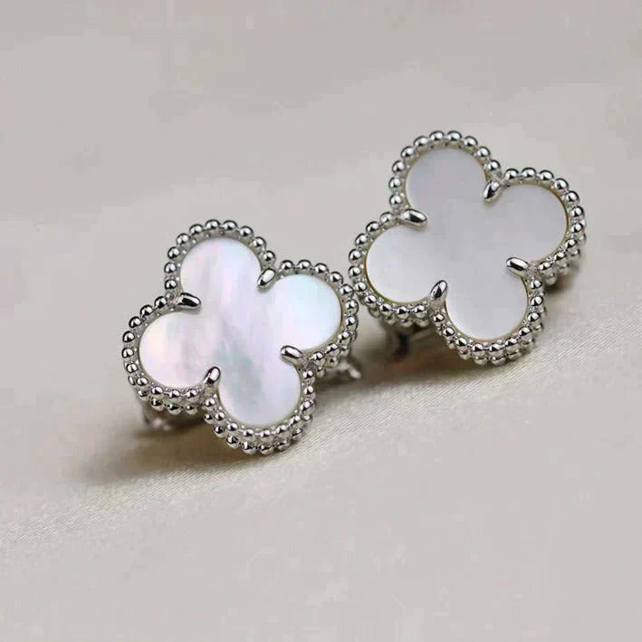 [AgudoJewelry]CLOVER MEDIUM 1 MOTIFS  WHITE MOP EARRINGS SILVER