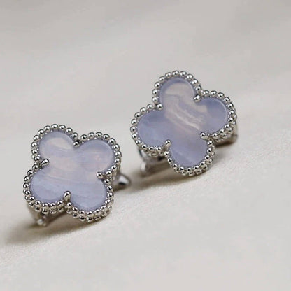 [AgudoJewelry]CLOVER MEDIUM 1 MOTIFS  WHITE MOP EARRINGS SILVER