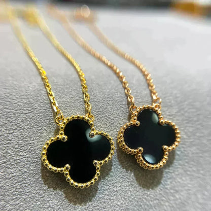 [Agudo Jewelry]CLOVER 15MM BLACK ONYX SINGLE FLOWER NECKLACE