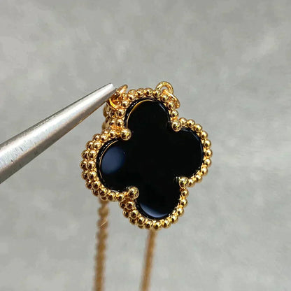 [Agudo Jewelry]CLOVER 15MM BLACK ONYX SINGLE FLOWER NECKLACE