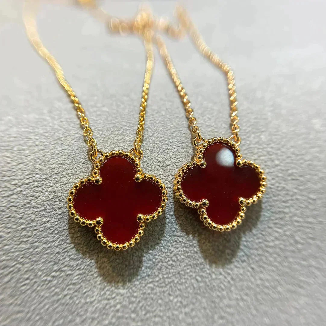 [Agudo Jewelry]CLOVER 15MM CARNELIAN SINGLE FLOWER NECKLACE