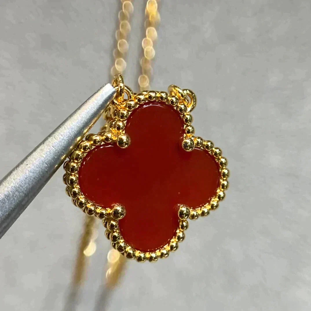 [Agudo Jewelry]CLOVER 15MM CARNELIAN SINGLE FLOWER NECKLACE