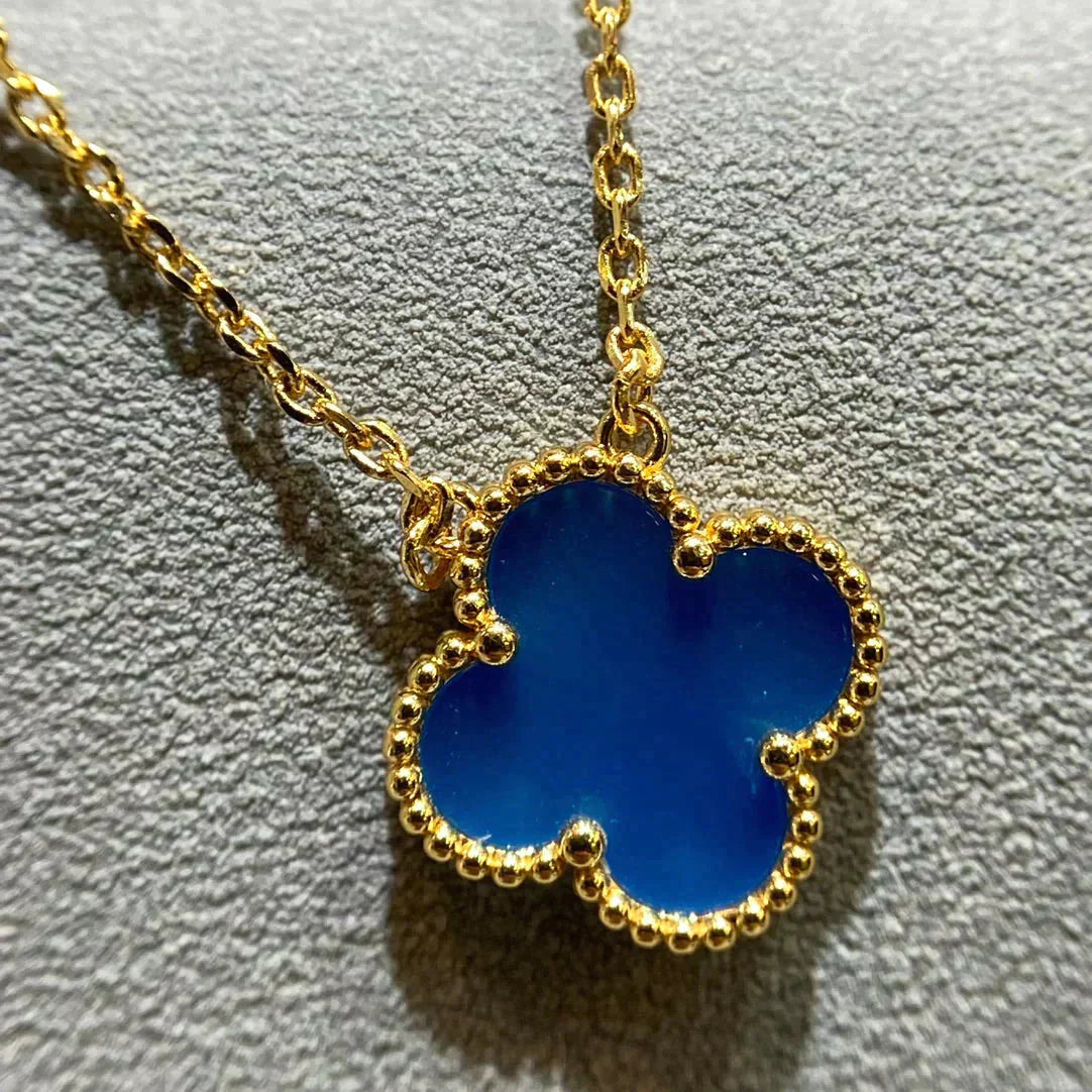 [Agudo Jewelry]CLOVER 15MM BLUE AGATE NECKLACE