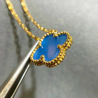 [Agudo Jewelry]CLOVER 15MM BLUE AGATE NECKLACE