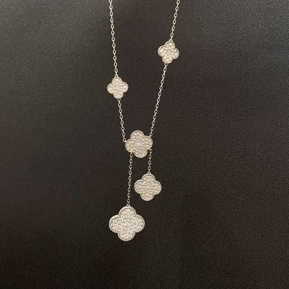 [Agudo Jewelry]CLOVER 5 MOTIFS SILVER DIAMONDS NECKLACE