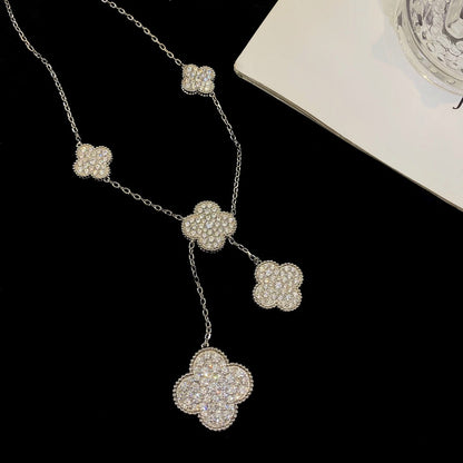 [Agudo Jewelry]CLOVER 5 MOTIFS SILVER DIAMONDS NECKLACE