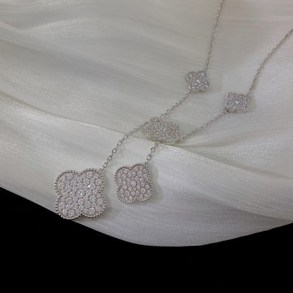 [Agudo Jewelry]CLOVER 5 MOTIFS SILVER DIAMONDS NECKLACE