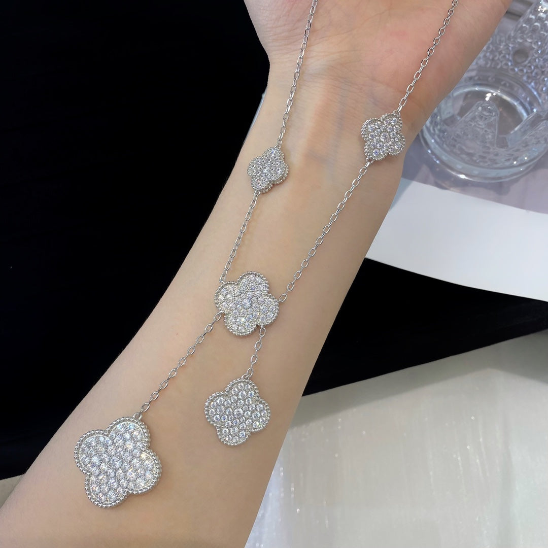 [Agudo Jewelry]CLOVER 5 MOTIFS SILVER DIAMONDS NECKLACE