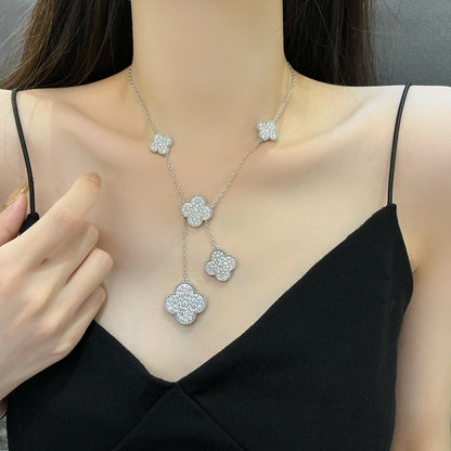 [Agudo Jewelry]CLOVER 5 MOTIFS SILVER DIAMONDS NECKLACE