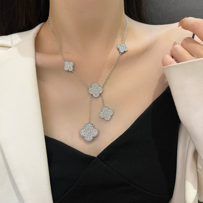 [Agudo Jewelry]CLOVER 5 MOTIFS SILVER DIAMONDS NECKLACE