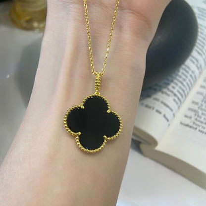 [Agudo Jewelry]CLOVER 25MM NECKLACE GOLD ONYX