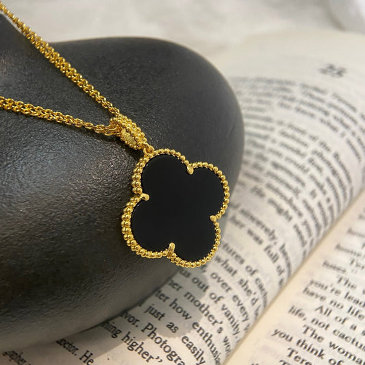 [Agudo Jewelry]CLOVER 25MM NECKLACE GOLD ONYX