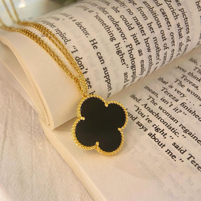 [Agudo Jewelry]CLOVER 25MM NECKLACE GOLD ONYX