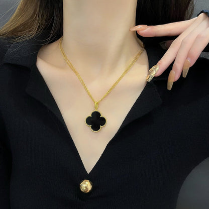 [Agudo Jewelry]CLOVER 25MM NECKLACE GOLD ONYX