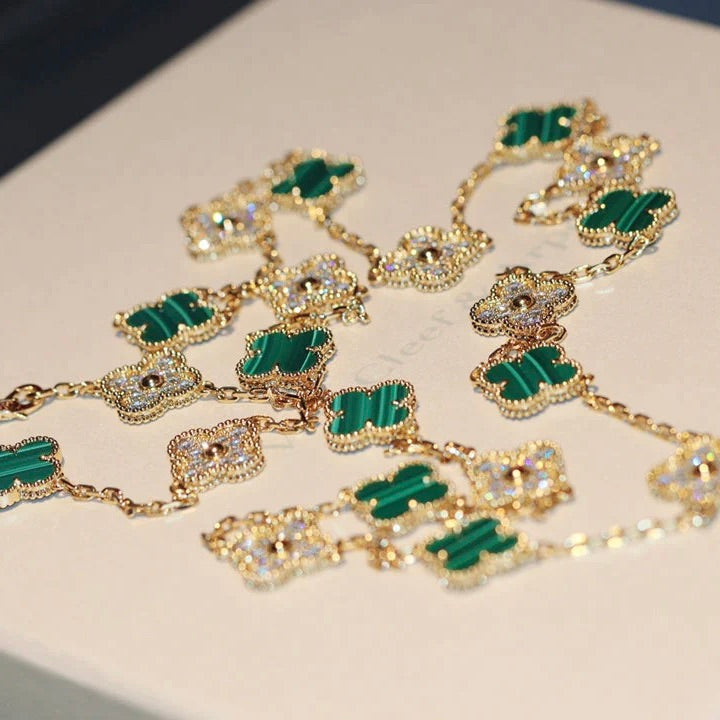 [Agudo Jewelry]CLOVER 20 MOTIFS MALACHITE DIAMOND NECKLACE