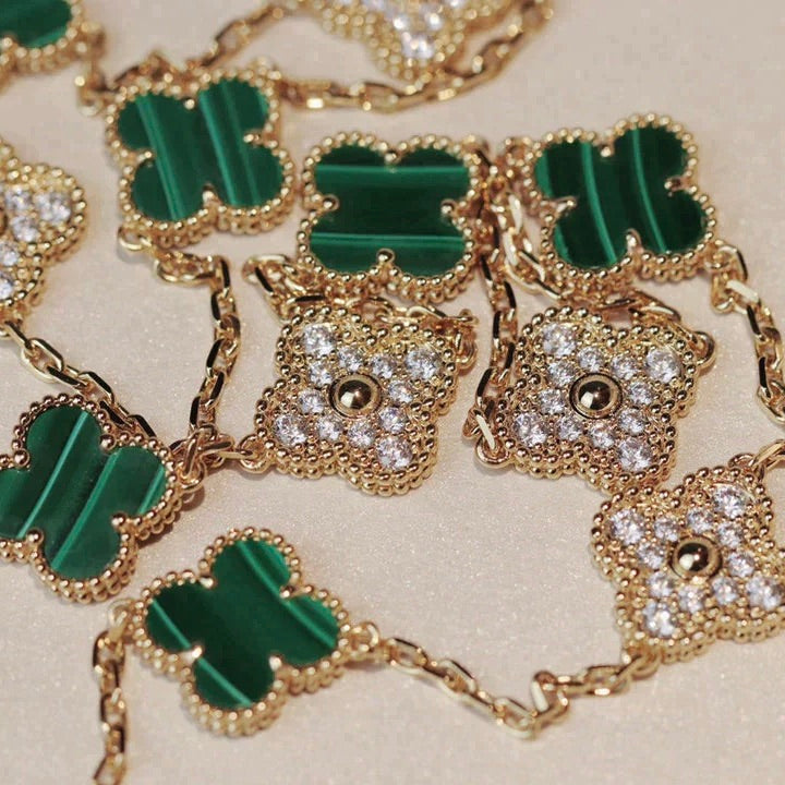 [Agudo Jewelry]CLOVER 20 MOTIFS MALACHITE DIAMOND NECKLACE