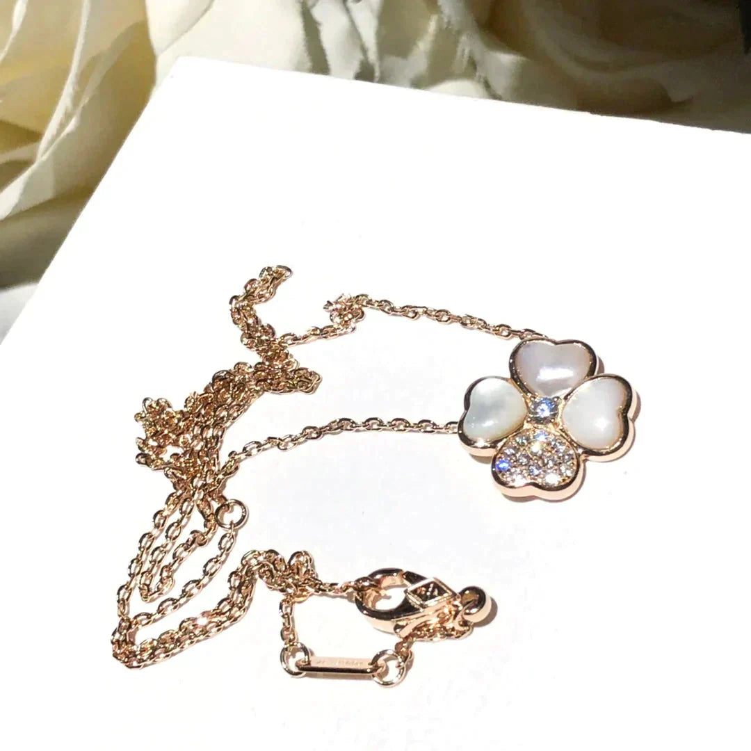 [Agudo Jewelry]CLOVER MOP DIAMOND ROSE GOLD NECKLACE