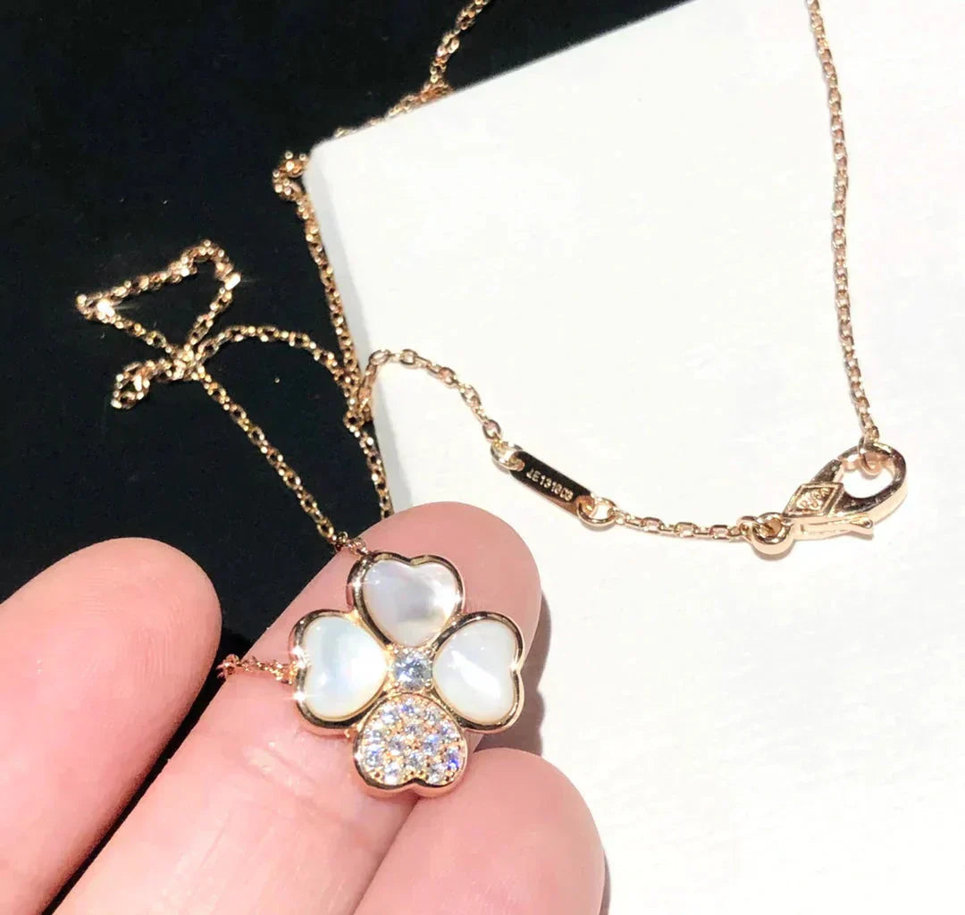 [Agudo Jewelry]CLOVER MOP DIAMOND ROSE GOLD NECKLACE