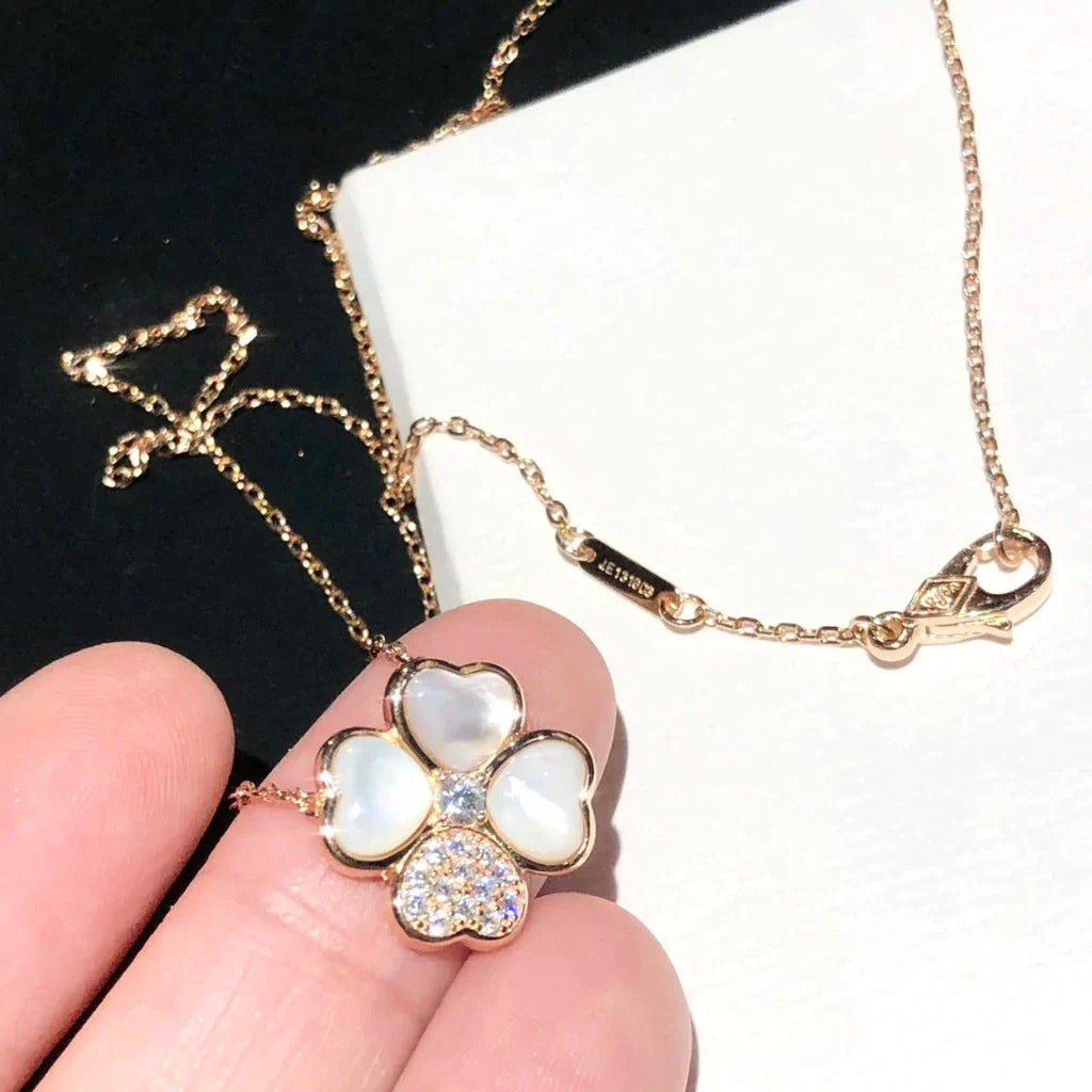 [Agudo Jewelry]CLOVER MOP DIAMOND ROSE GOLD NECKLACE