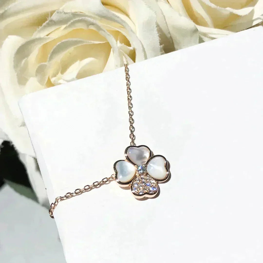 [Agudo Jewelry]CLOVER MOP DIAMOND ROSE GOLD NECKLACE