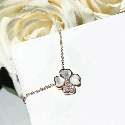 [Agudo Jewelry]CLOVER MOP DIAMOND ROSE GOLD NECKLACE