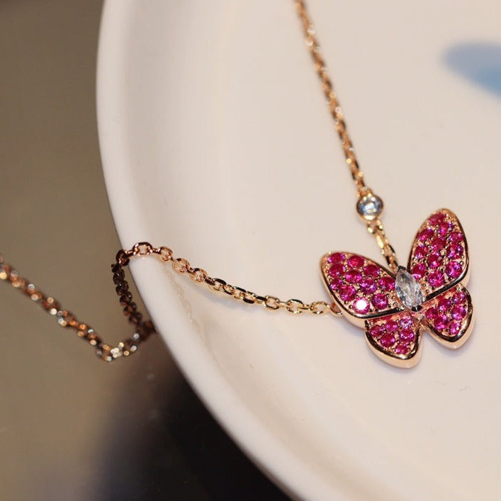 [Agudo Jewelry]BUTTERFLY RED DIAMOND ROSE GOLD NECKLACE