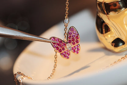 [Agudo Jewelry]BUTTERFLY RED DIAMOND ROSE GOLD NECKLACE