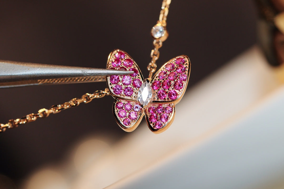 [Agudo Jewelry]BUTTERFLY RED DIAMOND ROSE GOLD NECKLACE