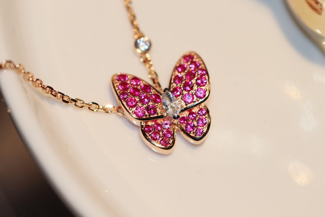 [Agudo Jewelry]BUTTERFLY RED DIAMOND ROSE GOLD NECKLACE