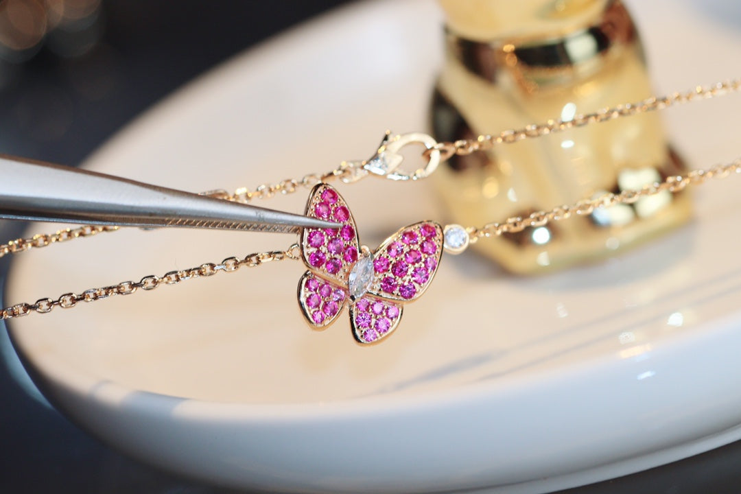 [Agudo Jewelry]BUTTERFLY RED DIAMOND ROSE GOLD NECKLACE